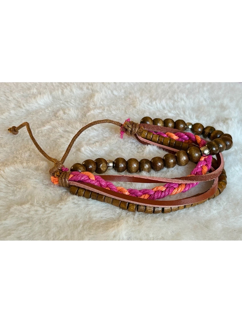 Bohemian Style Multi-Strand Wooden Beaded and Braided Bracelet